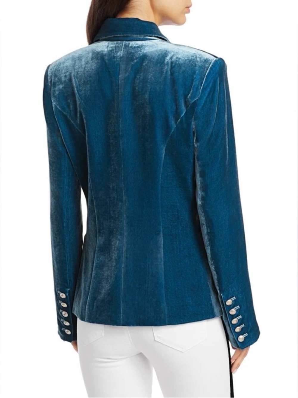 L’Agence Kenzie Velvet Blazer Cortez Blue Size 2 Double Breasted NWT - Picture 7 of 16